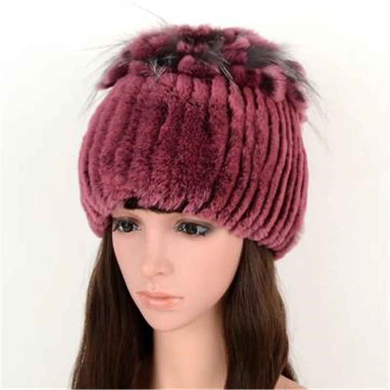 Woman Oversized Winter Gradient Color Stretch Rabbit Fur Bomber Cap Lady Thick Mink Crown Protective Ear Warm Hat | Аксессуары для