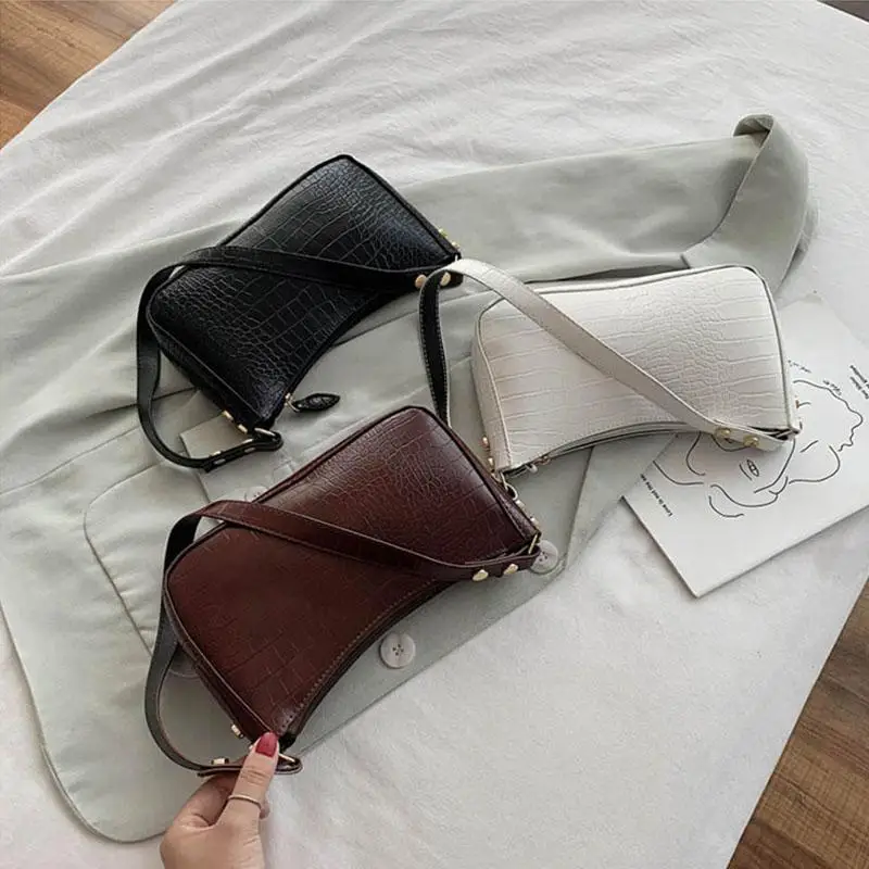 

Retro Crocodile Pattern Baguette Bag Women Fashion PU Leather Armpit Bag French Shoulder Bag Luxury Design Handbag Lady Purse
