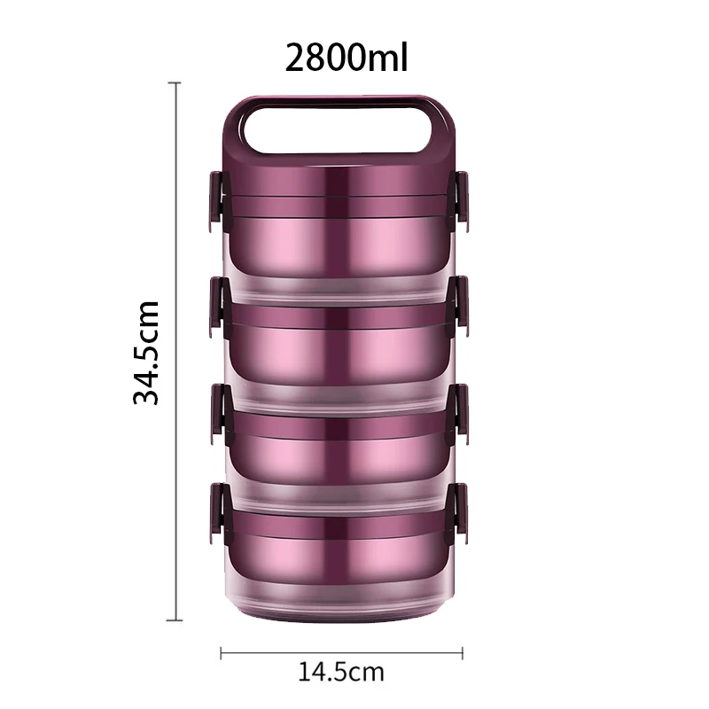 4 Layer Red Термос для ланча бэнто-бокс для студентов портативный 304 из нержавеющей стали многослойный контейнер для хранения пищи Герметичный Тепловой Ланчбокс - Цвет: 4 Layer Red