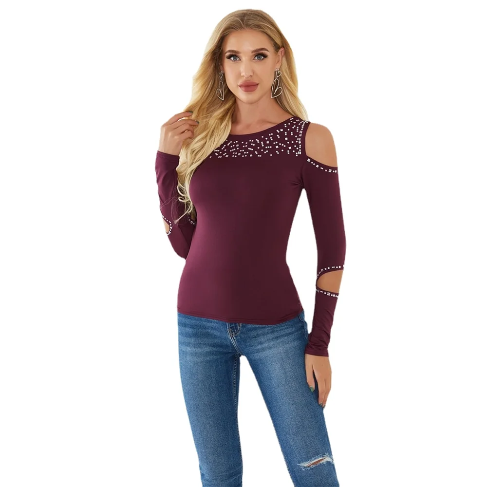 

Modern Women Fashion Tops Skinny Woman Tshirts Feminina Hollow Out Long Sleeve Tees Vintage O-neck Purple Egirl Shirts Pullover