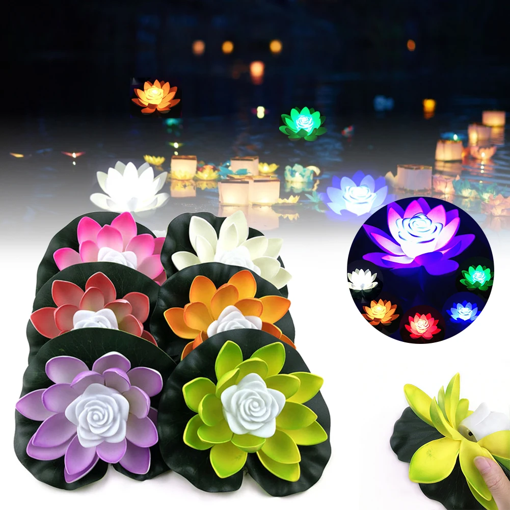 

LED Waterproof Floating Lotus Light Battery Operated Artificial Lily Flower Night Lamp Pond Pool Garden Fish Tank Water Decor