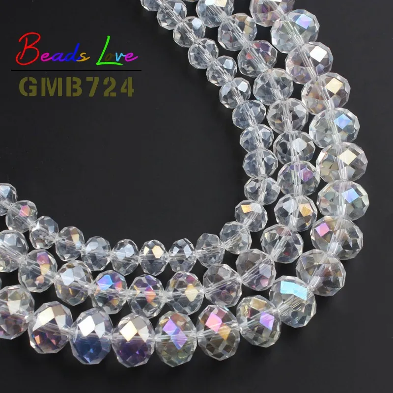 

Wholesale Faceted AB Clear Glass Crystal Rondelle Round Spacer Beads 4 6 8 10 12 MM Diy Bracelet Necklace For Jewelry Making