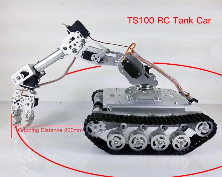 

TS100 12V Motor 7-DOF Robot Arm Smart RC Robot Kit Shock Absorber RC Tank Car with WiFi