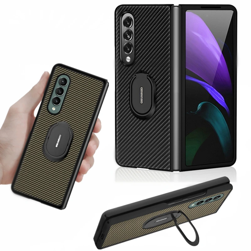 

Чехол из углеродного волокна для Samsung Galaxy Z Fold 3 5G, защитный чехол с кольцевой пряжкой, держатель для телефона для Galaxy Z Fold3 Shell