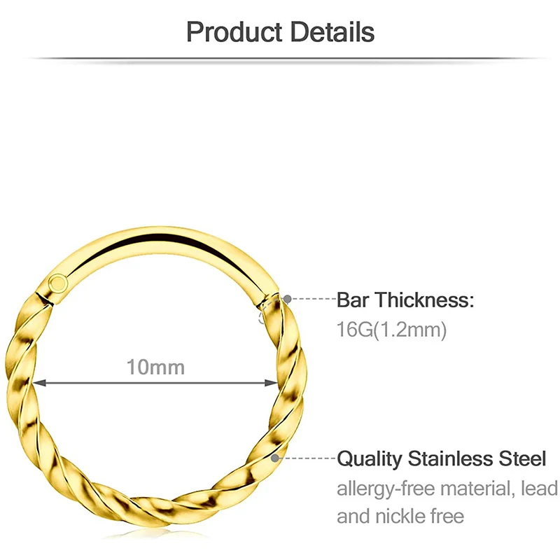 16 г нержавеющая сталь перегородка Кликер кольцо для носа хрящ трагуса септума