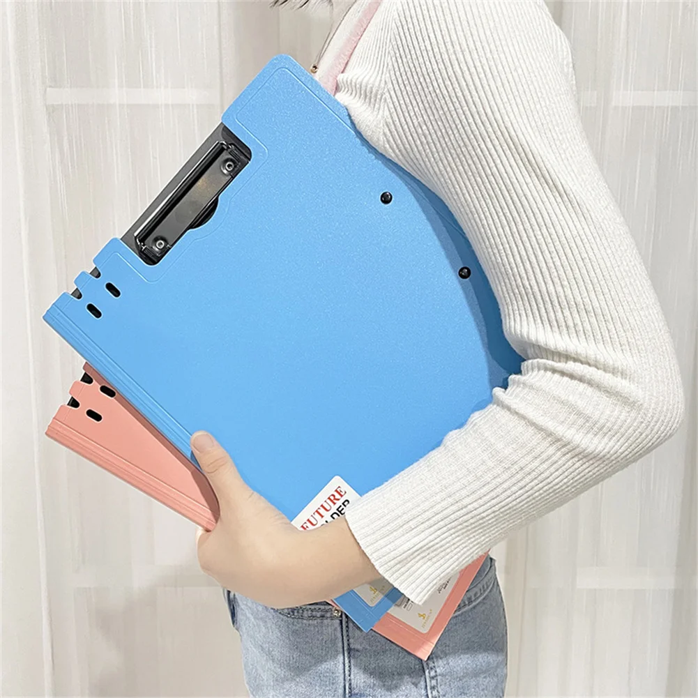 

Foldable Clipboard Plastic File Folder Cover Writing Pad Memo Clip Board Double Clips Desk Organizer For Documents Cover Office