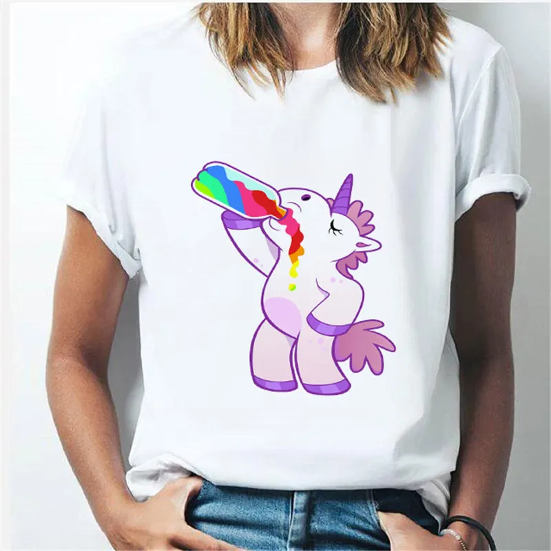 Женская футболка с принтом единорога белая короткая женские футболки женская