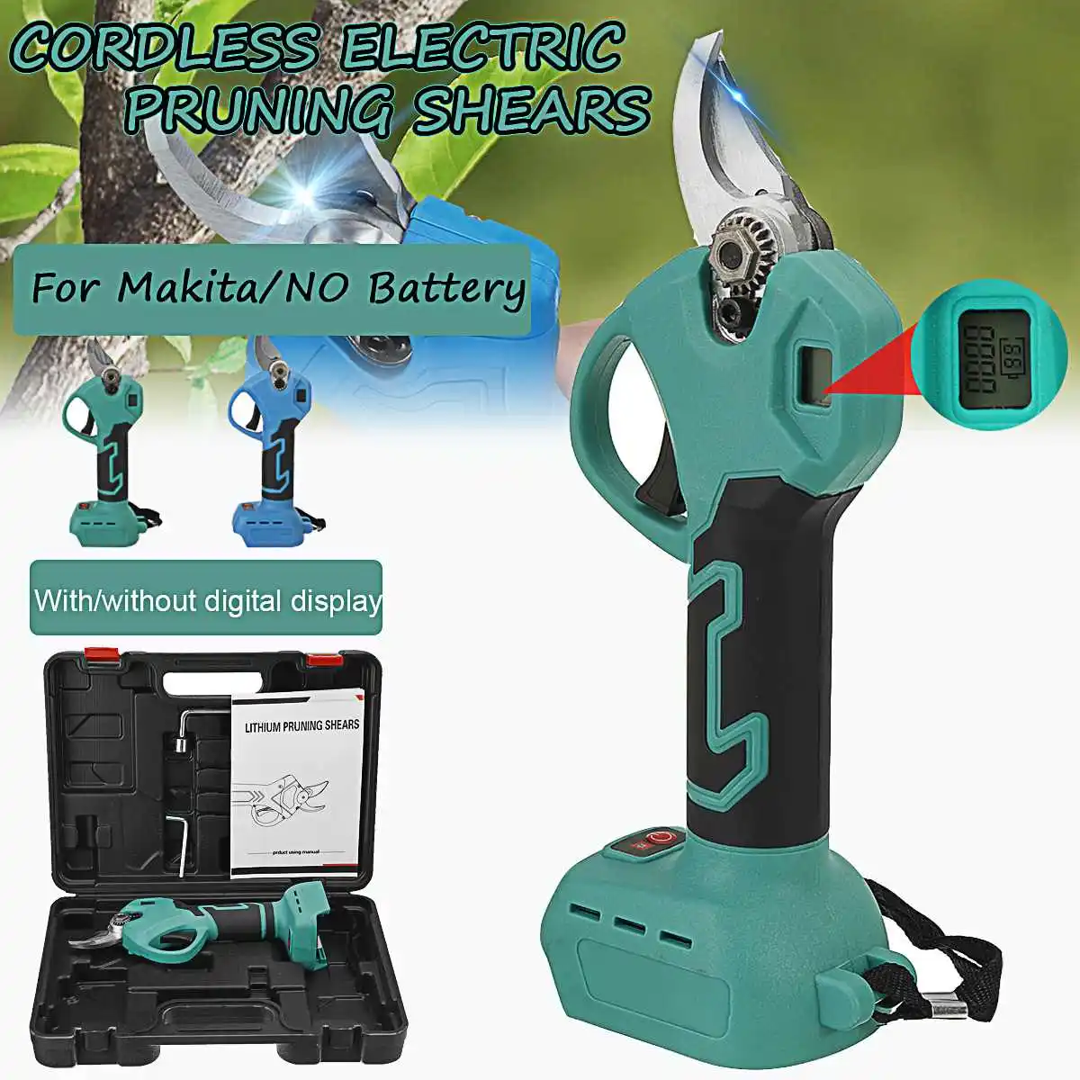 

30mm Cordless Pruner With Digital Display Electric Pruning Shear Efficient Fruit Tree Bonsai Pruning Garden Tree Branches Cutter