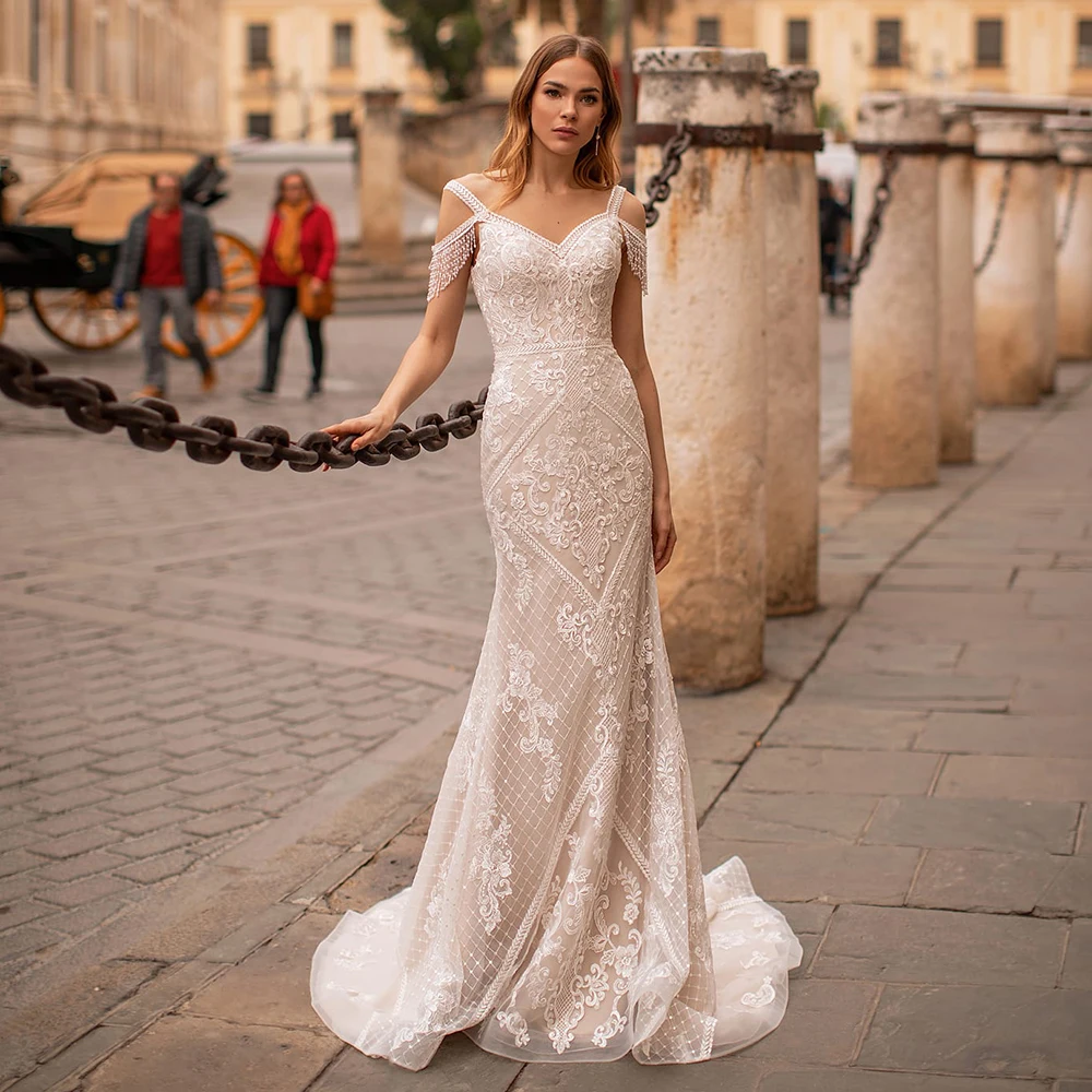 

2021 New Summer Sexy White Off-The-Shoulder Sleeveless Lace-Up Wedding Dresses High Quality V-Neck Floor-Length Custom Made