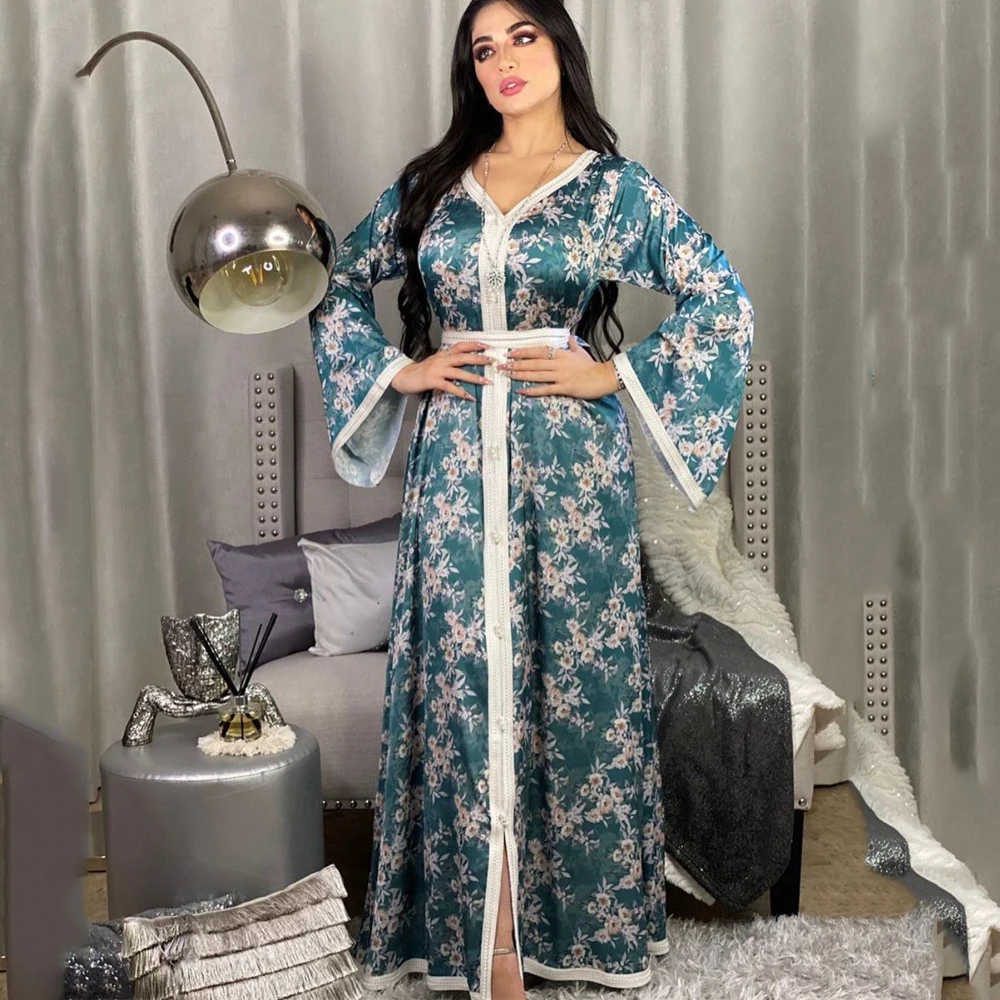 Eid Mubarak мусульманское женское платье-абайя кимоно Дубай искусственный