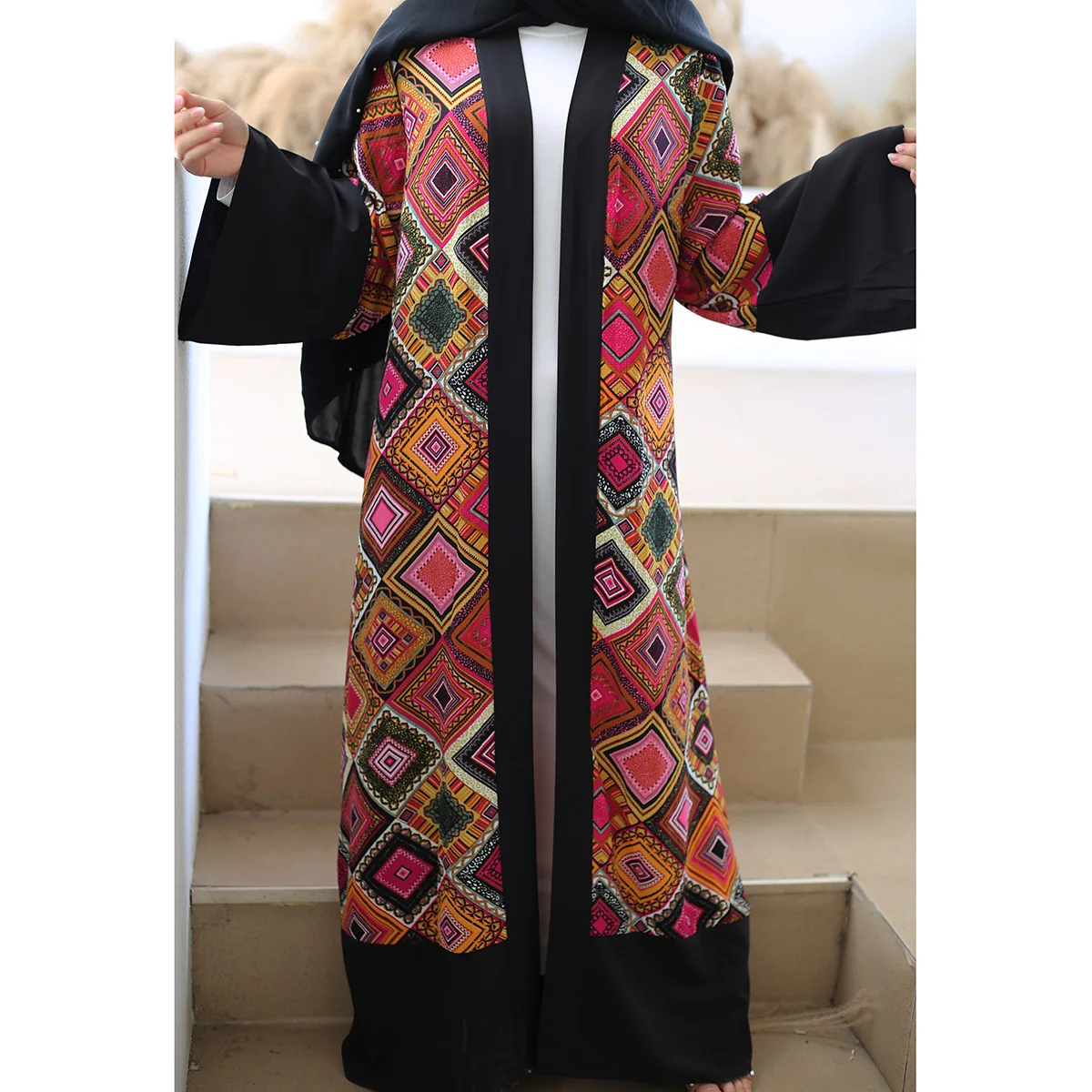 

2021 New Muslim Fashion Print Abaya Woment Full Dresses Cardigan Kimono Long Robe Gowns Tunic Middle East Ramadan Clothing