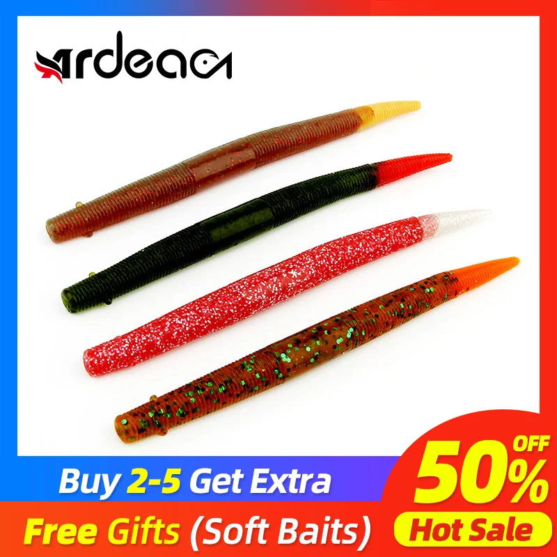 

Ardea soft fishing Silicone lure 6pcs earthworm shad straight tail maggots wobblers pike bass Pesca trout artificial worm bait