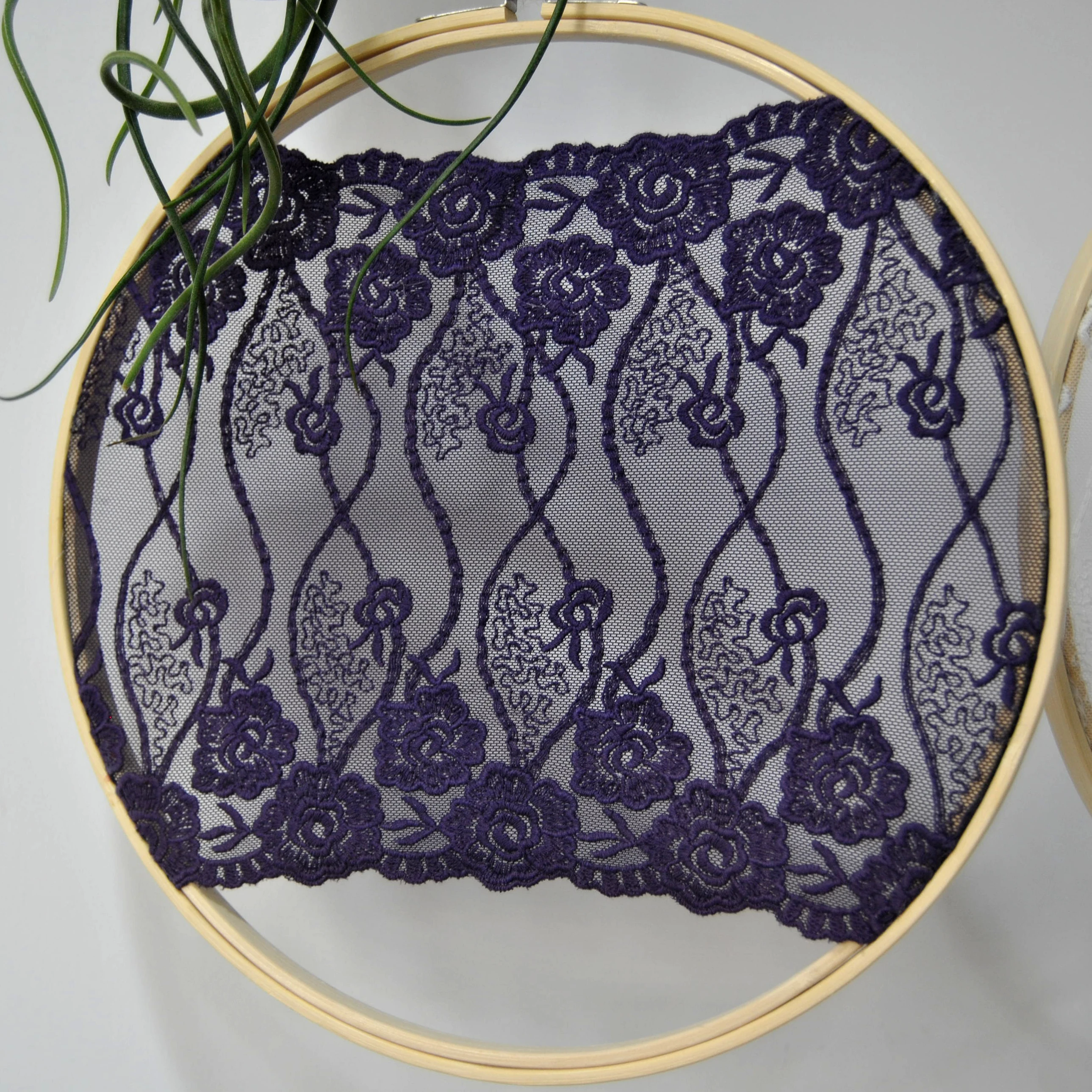 

Original design Nature Bamboo Round Wall hanging decorations Flower cotton embroidery bilateral mesh lace No.grape09