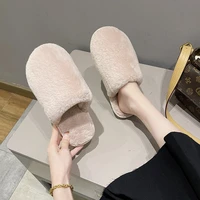 baotou cotton slippers womens home indoor non slip new style plus velvet warmth half drag lazy fashion plush slippers