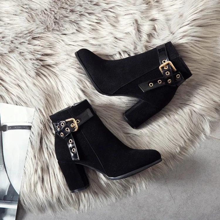 

Big Size 9 10 11-19 boots women shoes ankle boots for women ladies boots Willow side zipper with belt buckle