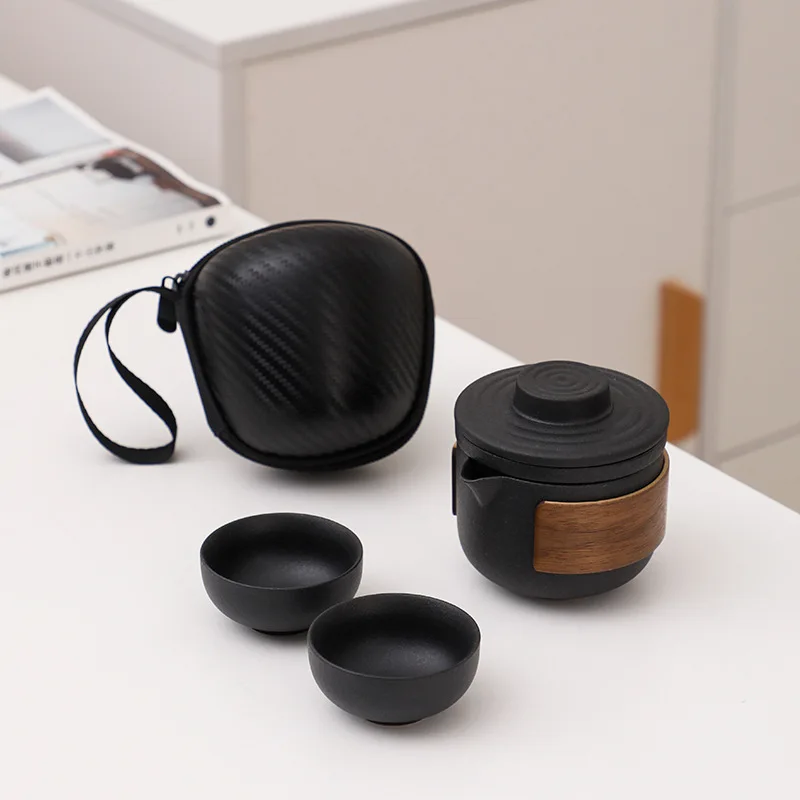 

2021 New Black Crockery Ceramic Teapot Gaiwan Tea Cups Kung Fu Teaset Portable Travel Tea Set Drinkware