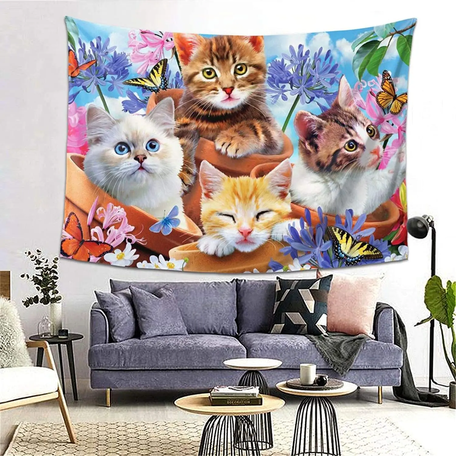 

Настенные гобелены с кошками и чудесами для сада, настенное одеяло, художественные украшения для дома, гостиной, спальни, декор для общежити...