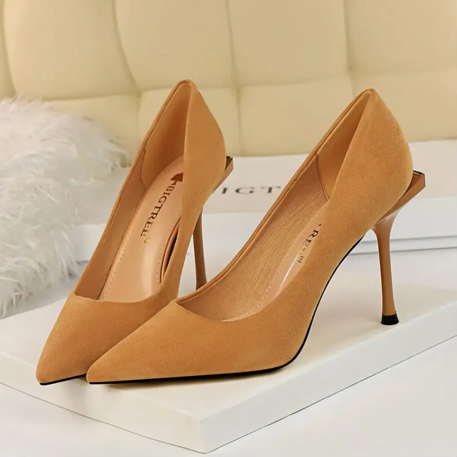 EOEODOIT Fashion Formal Heels Shoes Women Flock Pumps 10 CM High Stiletto Thin Heel Party Office Lady Pointed Toe | Обувь