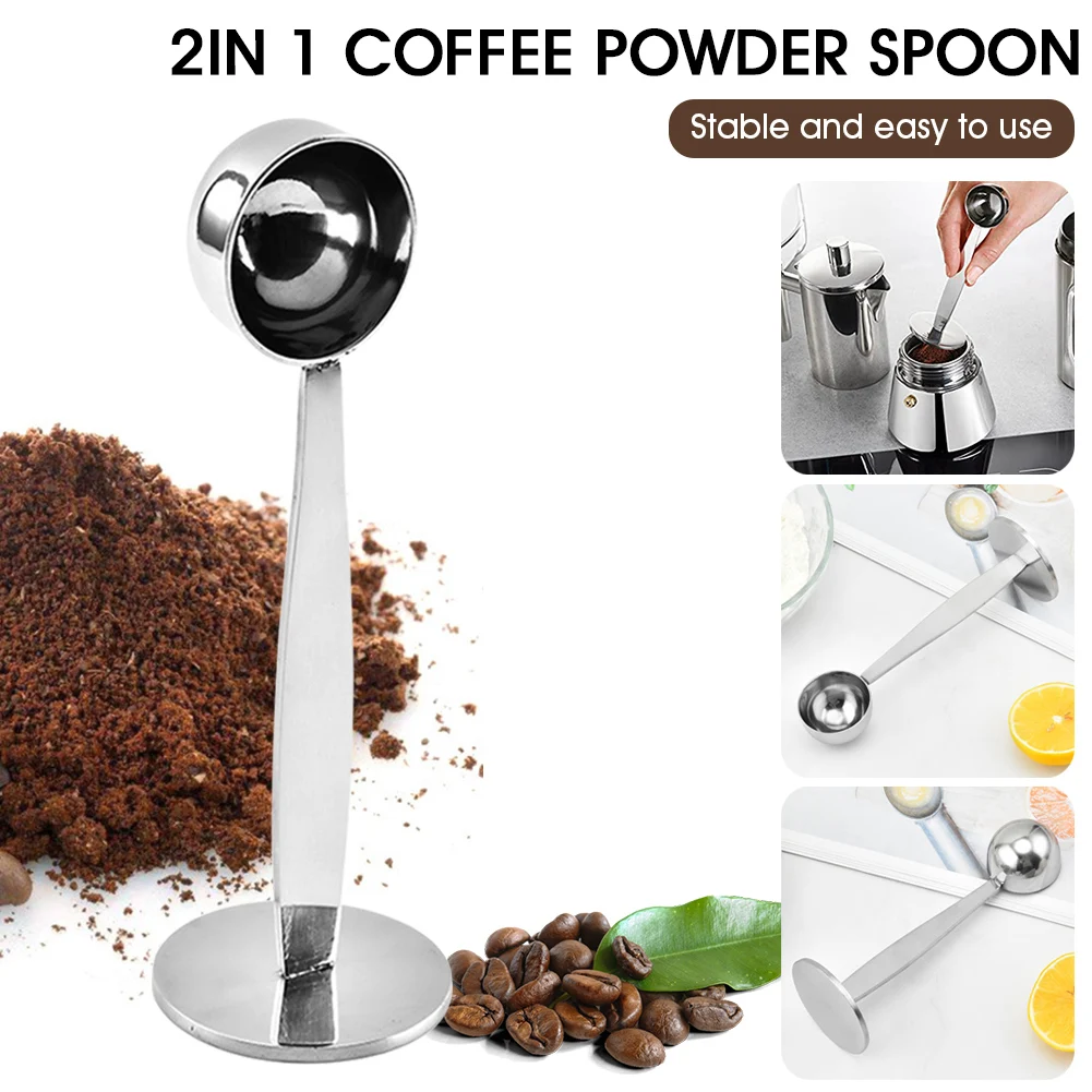 Coffee Tamping Scoop 2 in 1 for Coffee Powder Coffeeware Measuring Tamper Spoon Stainless Steel Silver Kitchen Accessories