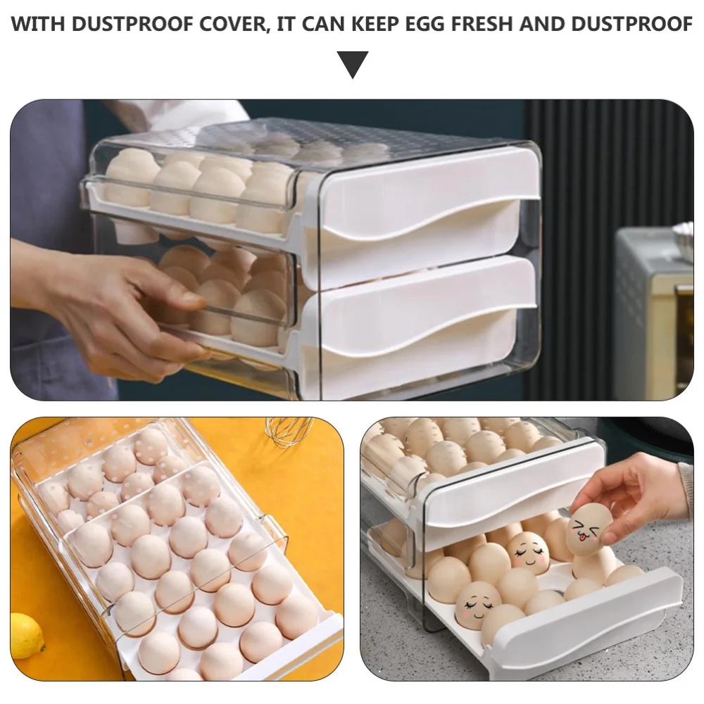 

1Pc Transparent Egg Holder Double-layer Drawer Type Egg Container (White)
