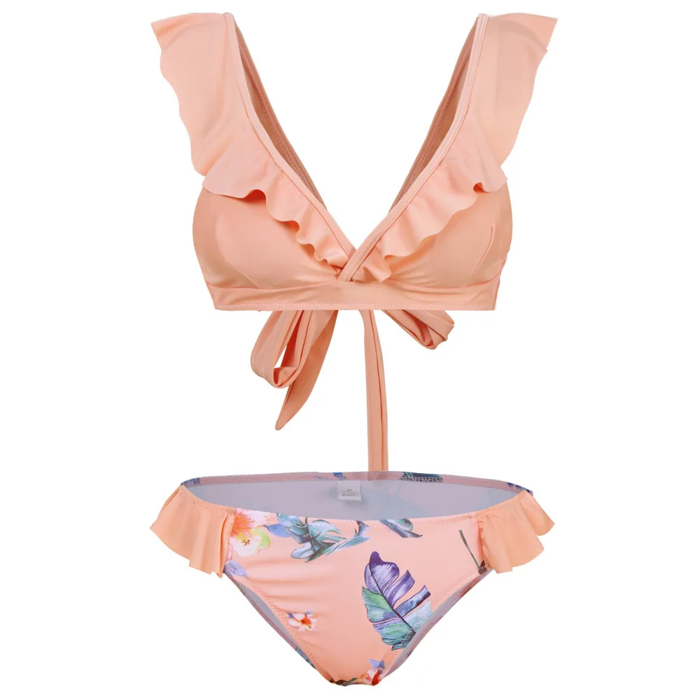 

Qunque 2021 Fashion Printed Bikinis Women's 2 piece Swimsuit Summer Sexy High-Waist Ruffle Push Up Swimwear Beach Bikini Set