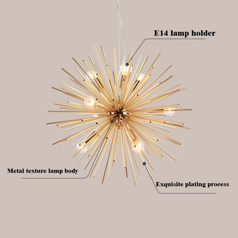 Современный подвесной светильник в форме золотого шара потолочный стиле лофт