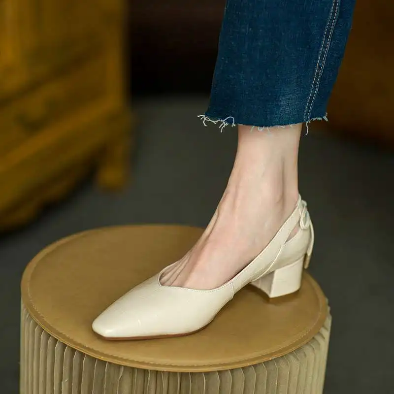 

Krazing Pot new genuine leather square toe med heel butterfly-knot Korean street beauty lady evening party sexy women pumps L6f5