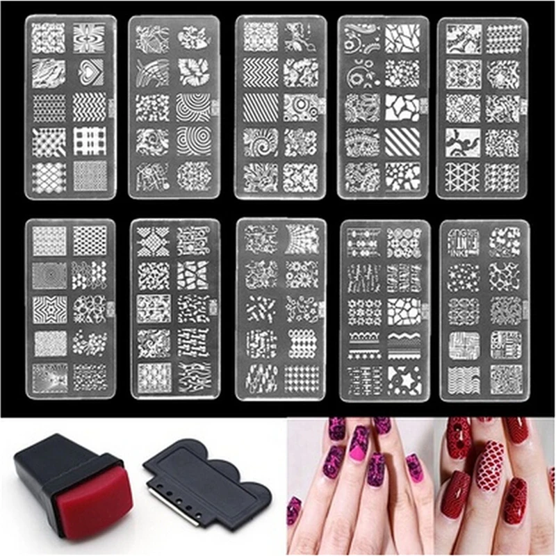

1x Nail Art Stamp Stencil Stamping Template Plate Set Tool Stamper Design Kit
