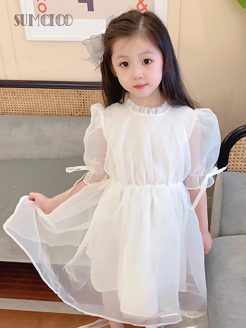 Sumcico 2020 новейшее платье для девочек белое из органзы с бриллиантами в стиле