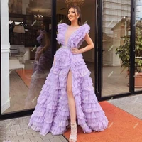 fabulous lilac tiered tulle scoop evening dresses pleat saudi arabic special occasion evening formal prom party gown