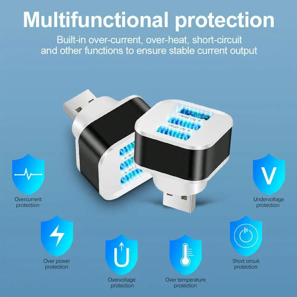 

New High Speed 3 Ports Portable USB2.0 HUB Aluminium Alloy ABS Phone Splitter Adapters Rotatable Plug 3port Extended USB Charger
