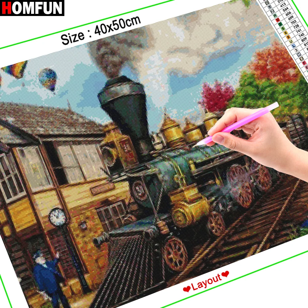 Алмазная 5d картина HOMFUN полноразмерная/круглая Поезд и гора Картина Стразы