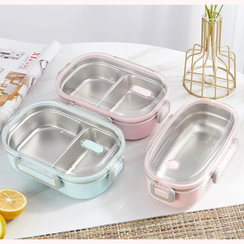 

304 Stainless Steel Bento Lunch Box Two Grid Preservation Food Storage Containers Student Portable Sealed Leak-proof Packing Box