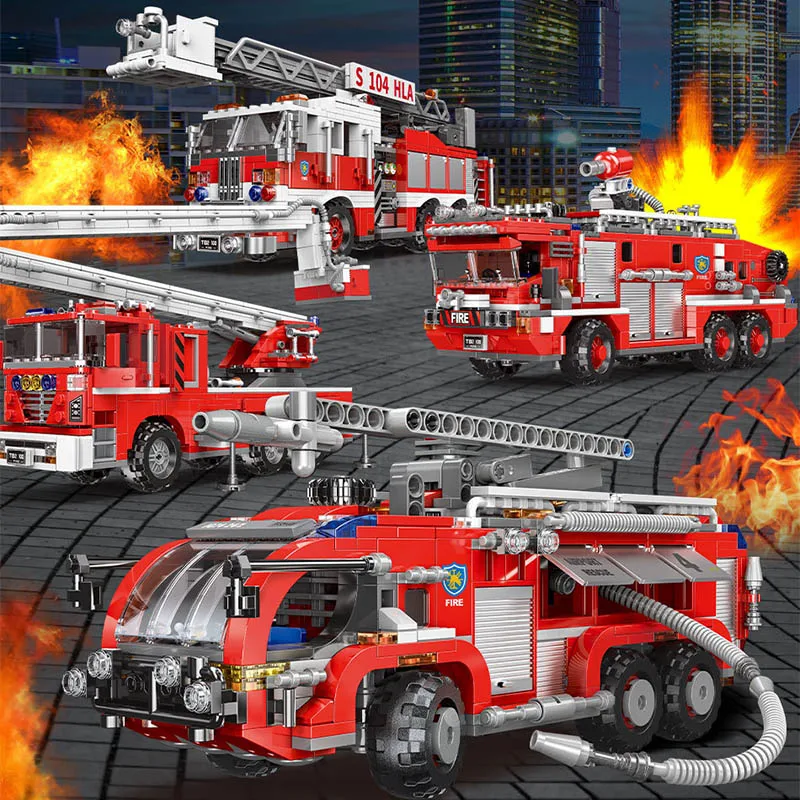 Городская серия пожарная машина лестница модель автомобиля строительные блоки
