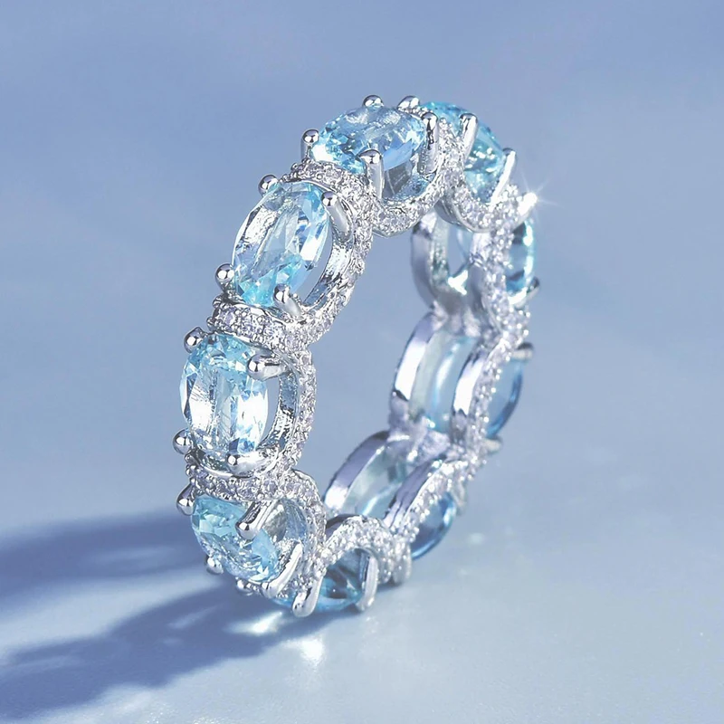 

Vintage Shining Sea Blue Stone Ring Women Finger Rings Princess Beauty Fine Jewelry Accessories Ornament Drop Shipping