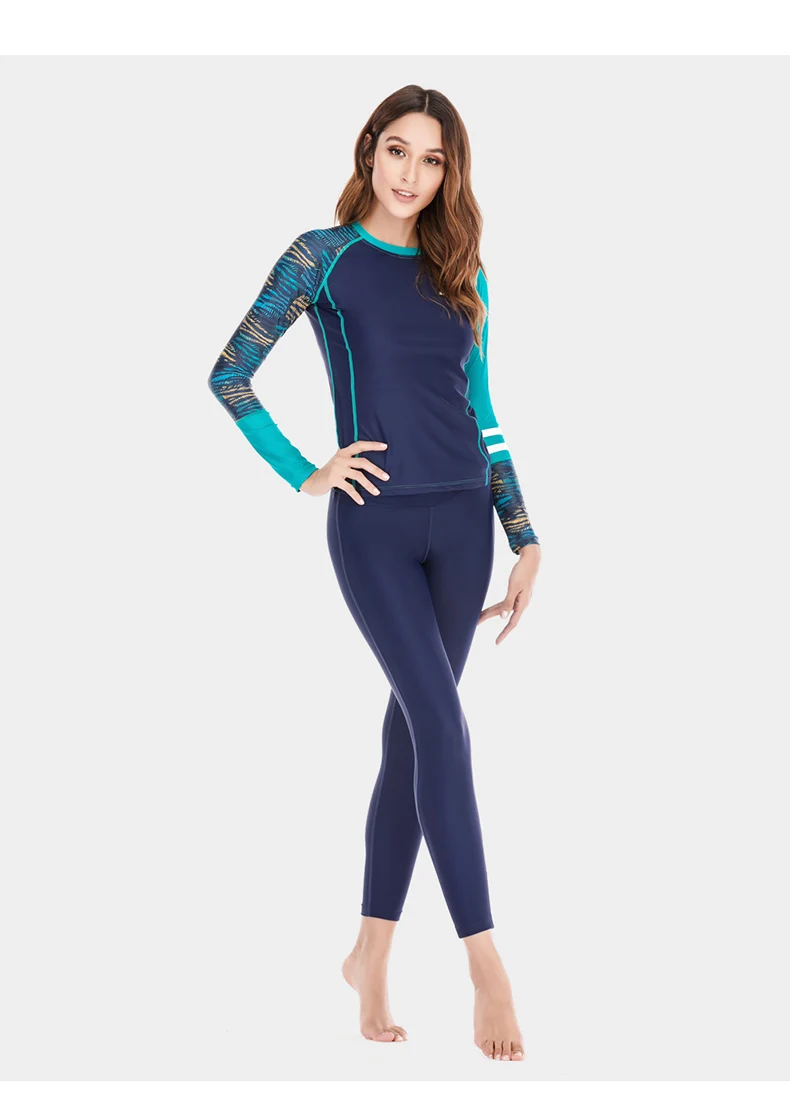 Купальник женский Rashguard полный купальник с длинным рукавом UPF 50+ УФ Защита купальники для плавания комплект одежды для серфинга рубашка брюки