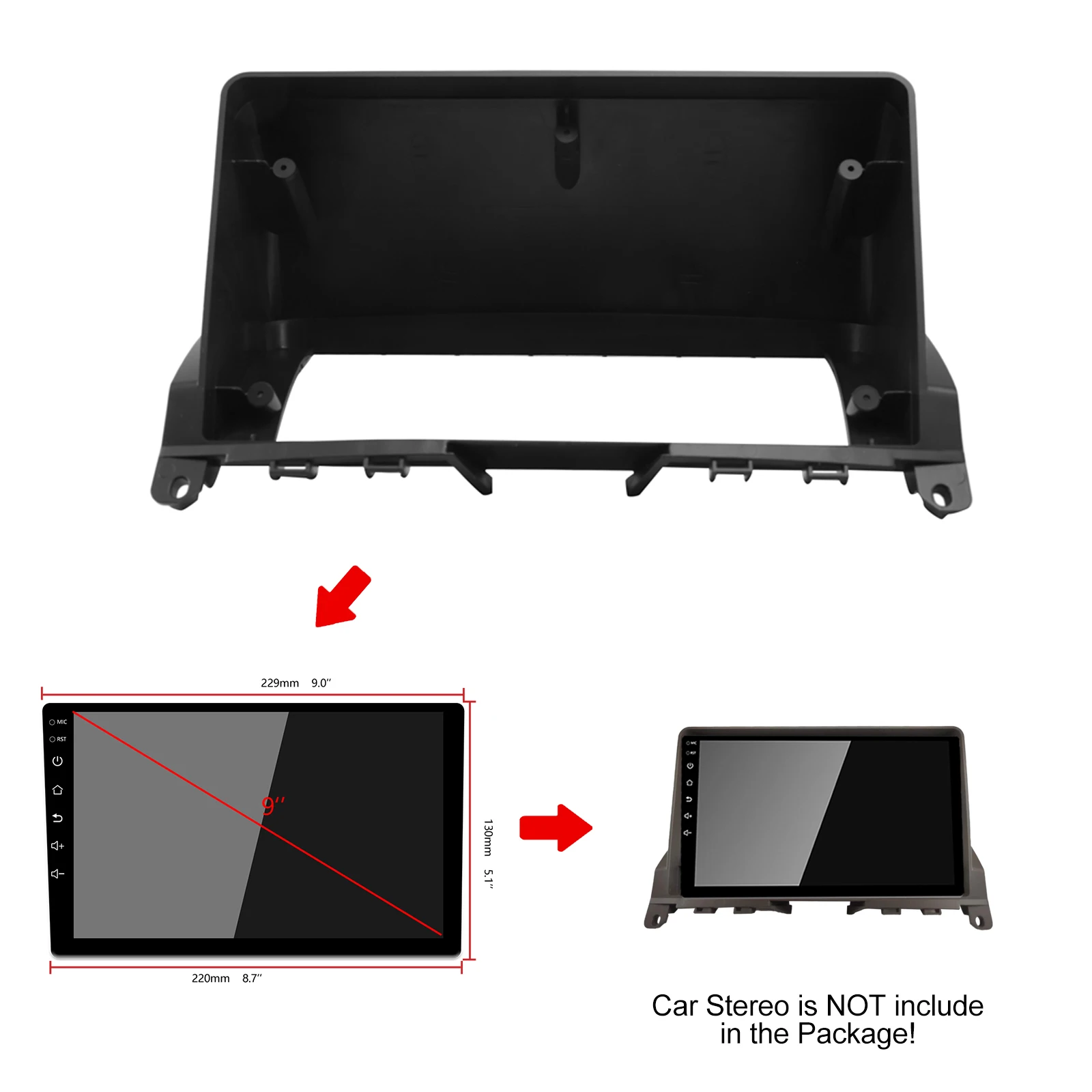 

Car Audio 2DIN 9Inch Fascia Frame Adapter for Benz C-CLASS W204 C180 C200 2007-2011 DVD Player Dash Fitting Panel Frame