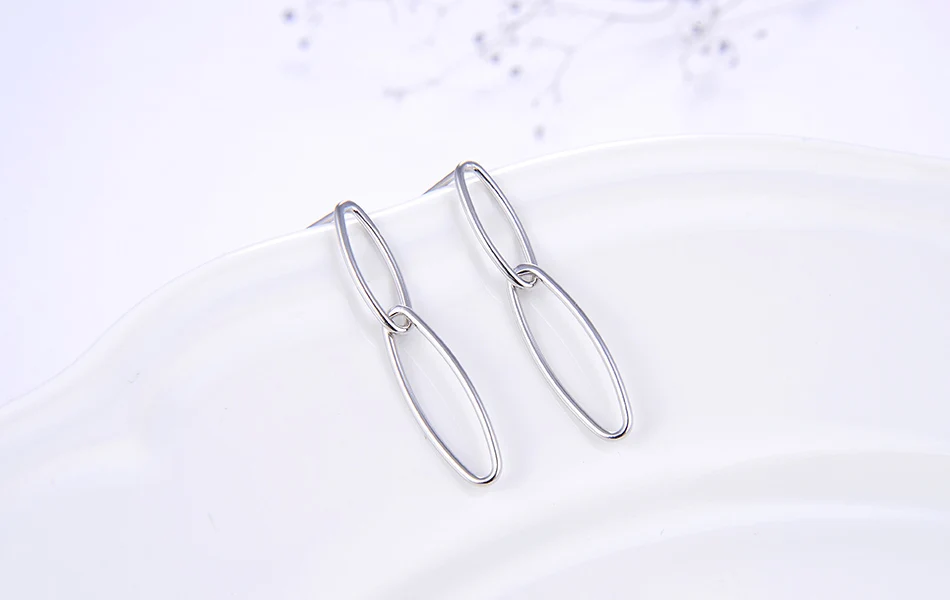 ORSA JEWELS Твердые 925 длинные висячие серьги Новейшие Стерлингового Серебра простые геометрические овальные висячие серьги женские ювелирные изделия SE184