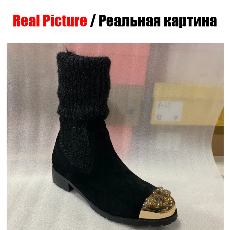 SARAIRIS/Новинка 32-42 брендовые замшевые сапоги до середины икры из натуральной кожи