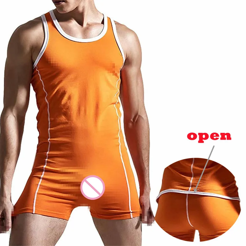 

Mens Undershirts One-Piece Leotard Cotton Bodysuits Fitness Sports Jumpsuits Bodywear Wrestling Singlet Underwear Boxer Shorts