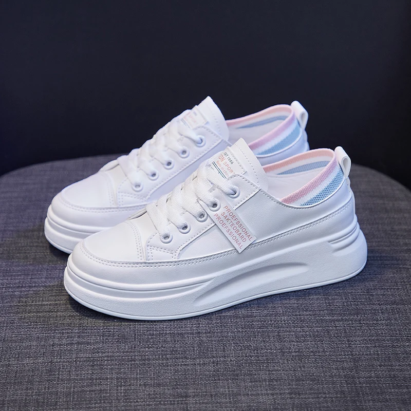 

Women's Sneakers 2020 New White Lace up Leather Thick Bottom Increased Sneakers Casual Comfortable Sports Shoes for Ladies