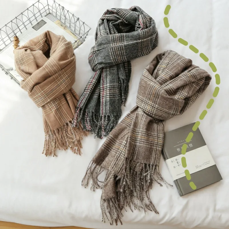 Осенне-зимний теплый кашемировый шарф популярный клетчатый Дамский длинный