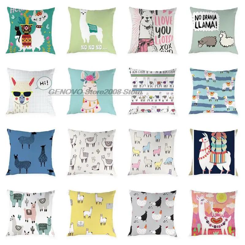 

Cartoon Tier Kissen Abdeckung Alpaka Druck Pfirsich Haut Kissen Fall Dekorative für Stuhl Sofa Hause Kissenbezug 45*45cm