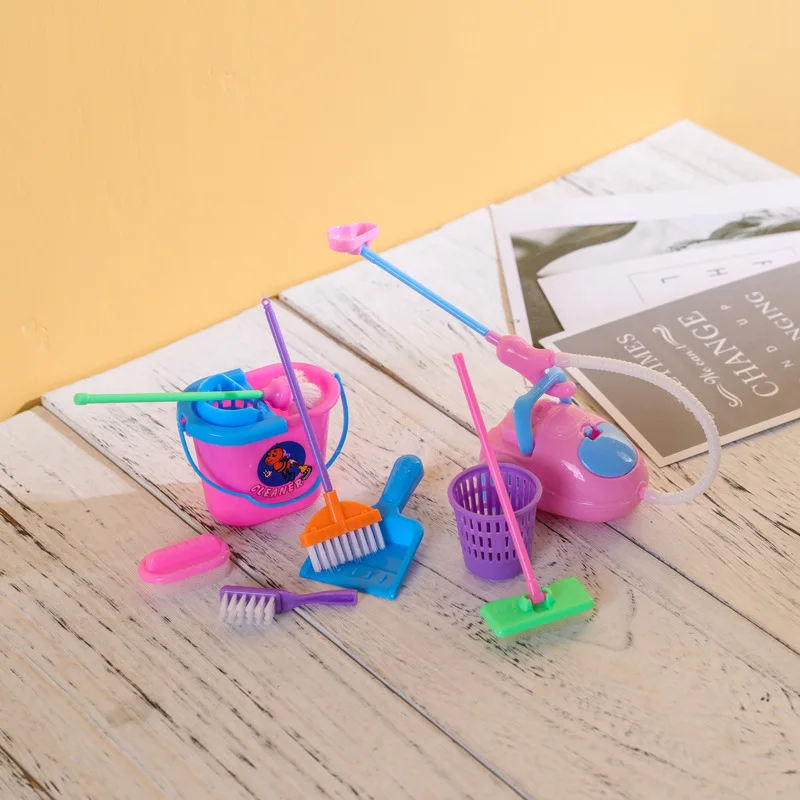 

9Pcs Pretend Play Toy Mini Simulation Home Cleaning Tools Set,Vacuum Cleaner Mop Broom Tools Toys doll for Children Gift