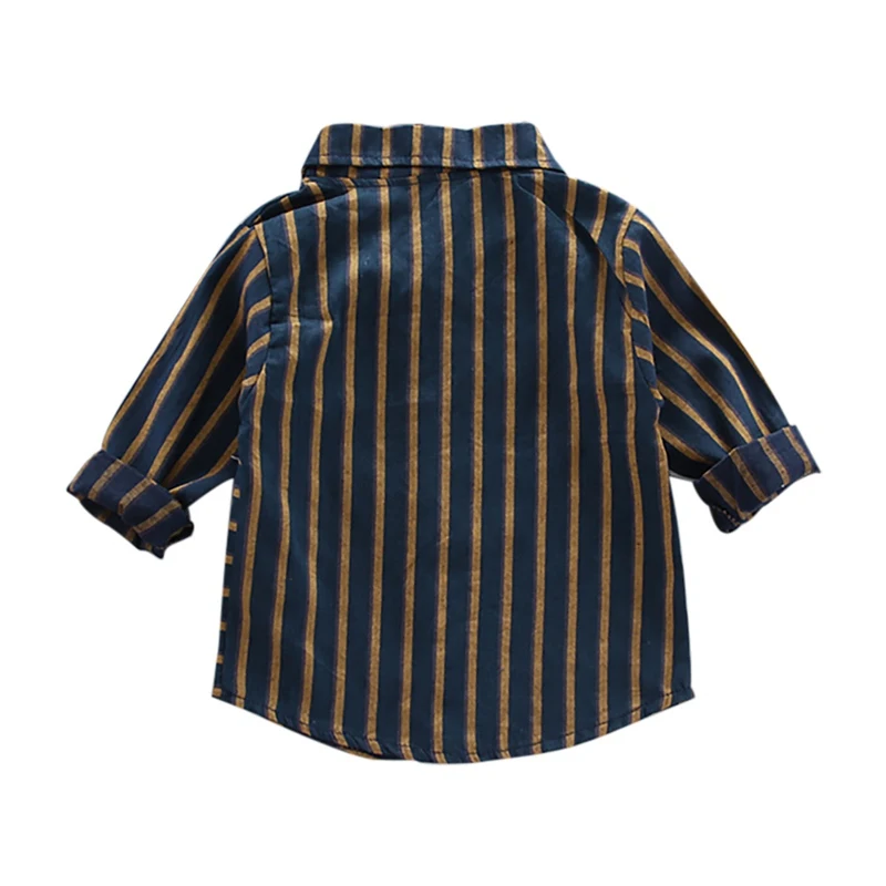 Осенние Рубашки для маленьких мальчиков с длинными рукавами в полоску принтом