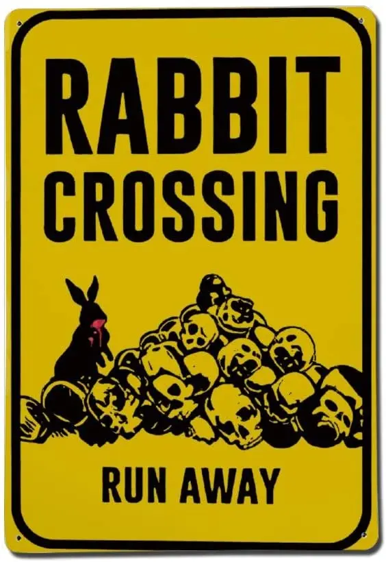 

43LenaJon Rabbit Crossing Run Away Funny Metal Sign,Custom Warning Safety Street Aluminum Sign,Warning