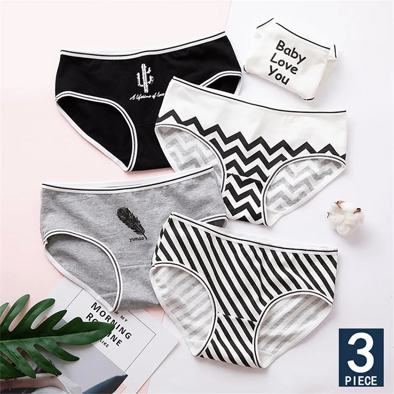 3 шт./компл., принт с героями мультфильмов, хлопковые трусы Для женщин Полосатое нижнее белье для девочек трусики сексуальное женское нижнее белье женские трусы женские трусики