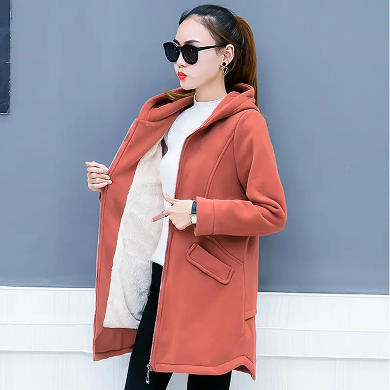 Женская флисовая куртка с капюшоном Длинная ветровка размера плюс 4XL теплая