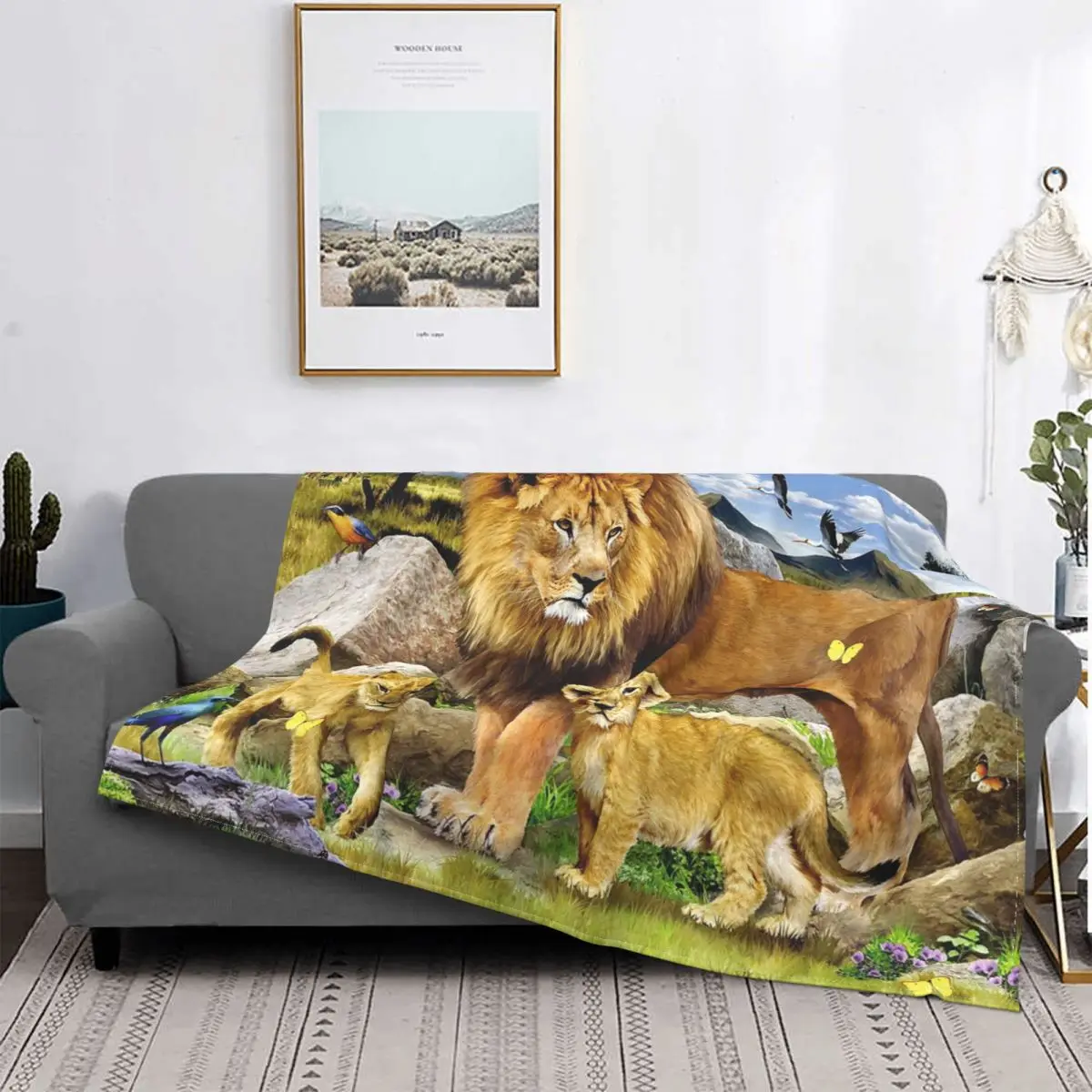 

Lion Animal Blankets Coral Fleece Plush Autumn/Winter Family Love Portable Warm Throw Blankets for Home Travel Plush Thin Quilt