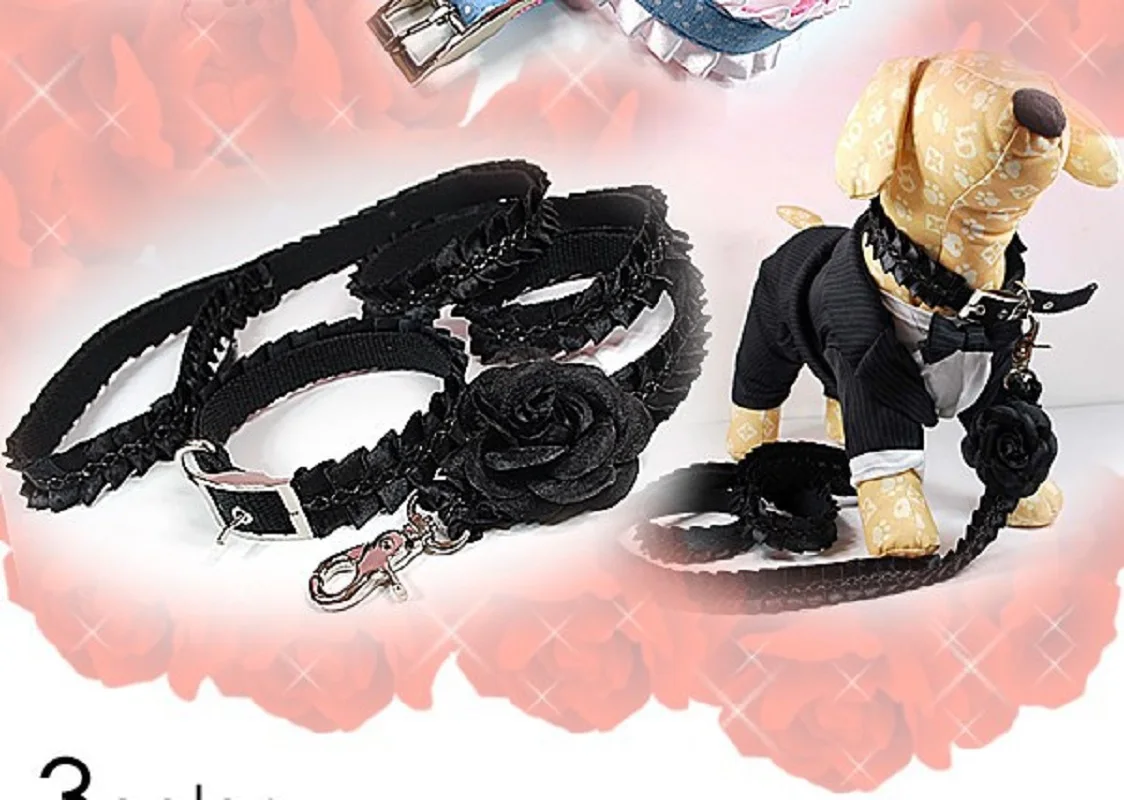 Free Shipping Princess Camellia Lace Adjustable Dog Collar Leash Pet Accessories Collier Yorkie Poodle Maltese Walking Holiday | Дом и сад